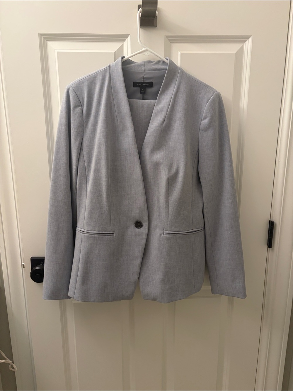 Ann Taylor Pale Blue Collarless Single-Button Blazer